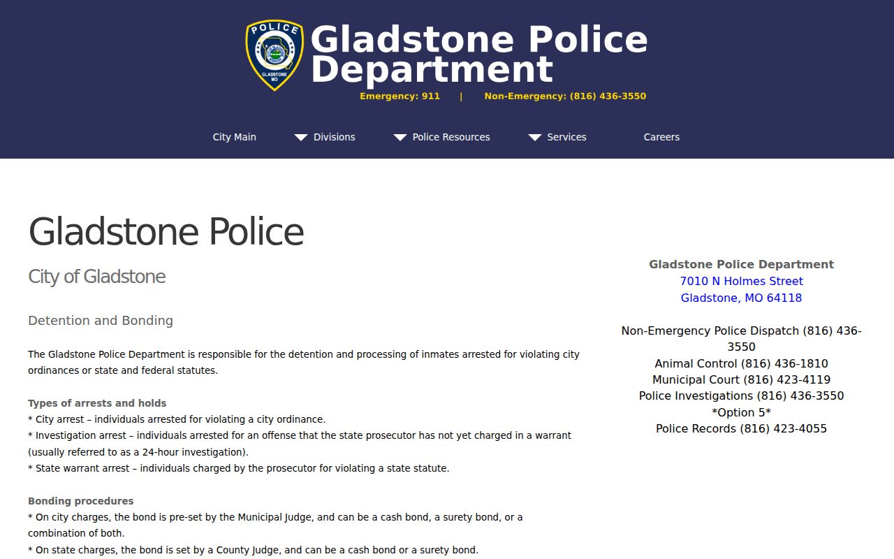 Gladstone criminal records source for local holding and bond information