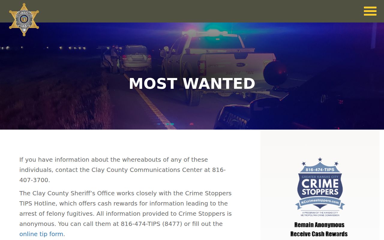 Clay County criminal history most wanted records